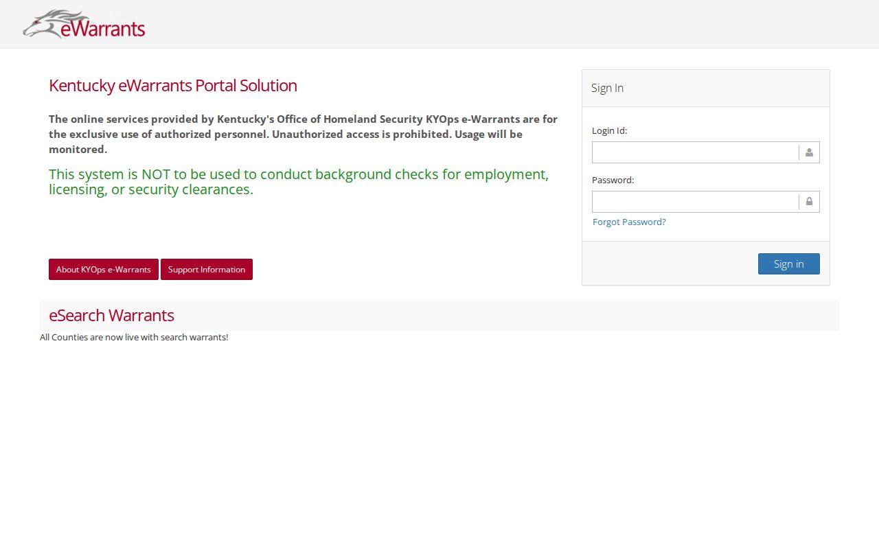 Crittenden County warrant check at the restricted Kentucky eWarrants portal